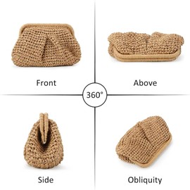 Tabeskly Straw Clutch Purse Beach Bag for Women Uk Woven Tote Summer Raffia Ladies Holiday Dumpling Shoulder Bag Khaki