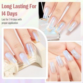 vieafenti Pearl Nail Polish Iridescent Blue 15ml, Quick Drying Nail Polish Shimmer Glitter Regular Long-Lasting Air Dry Oil-Base Mermaid Nail Art DIY for Ladies