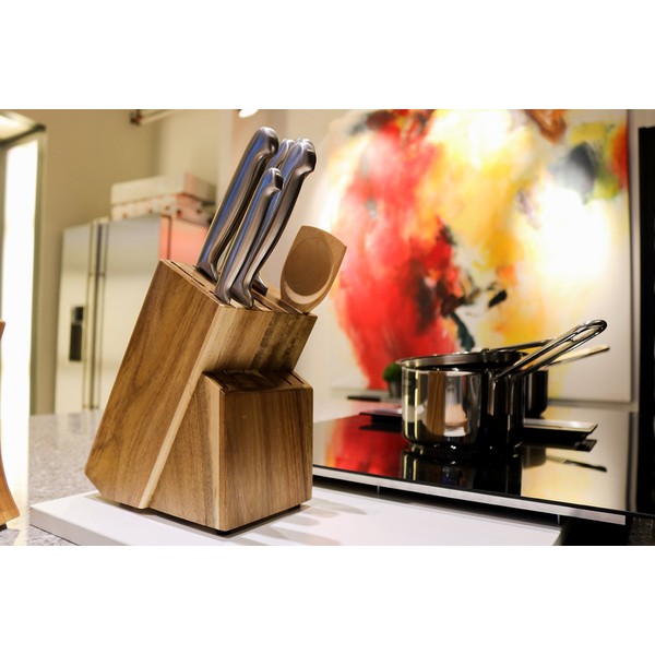 Coninx Acacia Wood Kitchen Knife Block - Professional Quality Wood Knife Organizer - Convenient & Secure Knife Stand To Save Space & Keep Knives Neat & Sharp - Knife Blocks for Kitchen Knife Storage