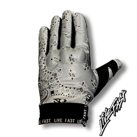 Live Fast Grey Paisley Motorcycle Gloves XS - Best Mountain Leather Dirt Bike Moto Riding Motorcycle/Motocross Gloves for Men, Women Bikers