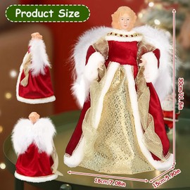 Longzhuo Angel Christmas Tree Topper, Fibre Optic Christmas Tree Topper Angel, Angel Decoration Christmas Tree Top Topper with Feather Wings, Light Up Xmas Angel, 30cm/11.8in(Red-Warm Light New)