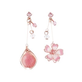 Pink Flower Sakura Leaf Earrings Fairy Sakura Flower Cat Statement Earrings Dainty Flower and Cat Earrings For Women(Cherry)