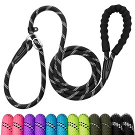 Slip Lead Dog Leash 6FT，Heavy Duty 1.8m Anti-Choking Rope Slip Leash, Reflective Strong Sturdy Rope Lead for Large Medium Small Dog, 1/2 inch(12cm), Black