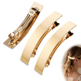 Mbsomnus Pack of 3 French Hair Clips 9 cm French Hair Clip Metal Hair Clips for Women Flat Clips Barrette Hair Clip Gold Hair Clip Bun Automatic Hair Accessories for Women Girls Hair Types