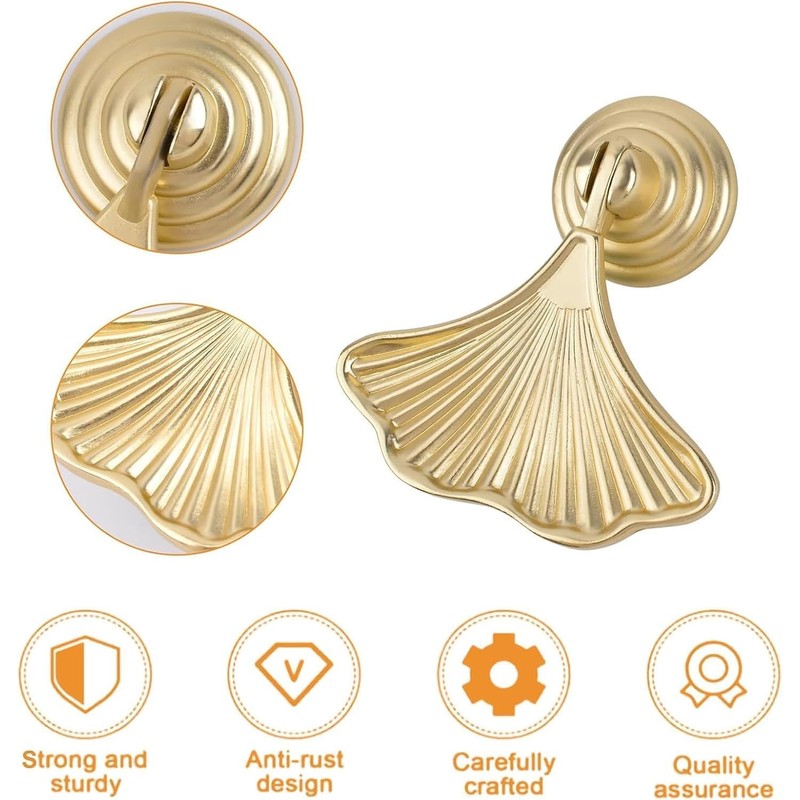 HARY 12 PCS Ginkgo Leaf Shape Knob Gold Drawer Knobs,Handles