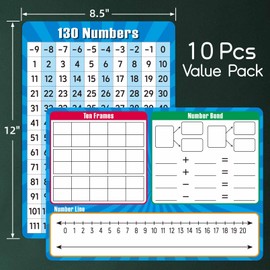 Artreeiger 10 Pack Dry Erase Number Line Board Card, 9" x 12" Double Sided 130 Number Chart Math Manipulatives Game Chart, Teacher Classroom Must Haves Dry Erase Whiteboard Home Classroom Supplies