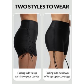 baleaf Swim Shorts Women High Waisted Bikini Bottoms with Pockets Summer Swimming Shorts Adjustsble Black L