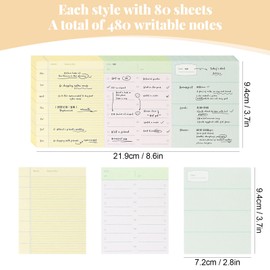 Koqye 3 in 1 Note Pads, Tear-Apart Memo Pad - 3-Segment Design, 6 Pack Memo Pads for Office, Home, School, Meeting, 80 Sheets/pad (Style 1-2 Pack)