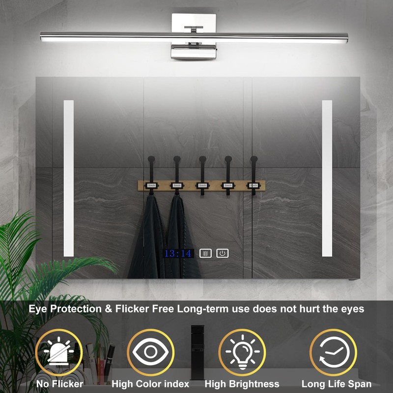 BrkNit 32 Inch LED Bathroom Vanity Light (3000K/4000K/6000K, Dimmable), Chrome