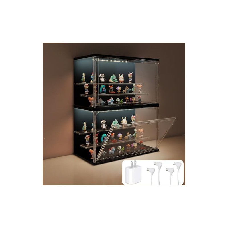 2PCS Clear Display Case for Collectibles, 3-Tier Adjustable Display Case