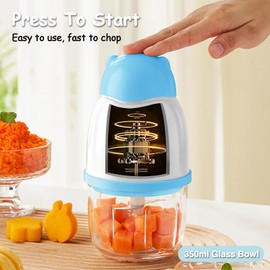 Baby Food Maker, Cordless Food Processor Puree Blender with 350ml Glass Bowl ＆ 6 Sharp Blades, Small Wireless Chopper Baby Puree Maker, Mini Rechargeable Chopper Kitchen Mixer for Fruit,Vegetable,Meat