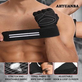Workout Gloves for Men and Women,Weight Lifting Gloves with Wrist Wrap Support,Breathable and Non-Slip,Fingerless Gym Gloves with Full Palm Protection for Weightlifting,Fitness,Exercise,Training