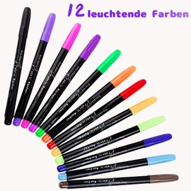 Sternhell 12 Colours Textile Paint Textile Markers Machine Washable Textile Pens Washable Fabric Colouring Pens Fabric Paint for T-shirt, Fabric Bag, Canvas Shoes, Shopping Bag, Light Fabric