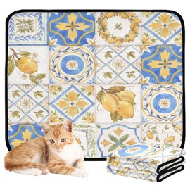 YETTASBIN Lemon Ceramic Washable Reusable Dog Cat Pee Pad, Pet Creat Mat with Non-Slip Bottom for Large Small Medium Dogs Cats, Absorption Leakproof Pet Training Pad for Food and Water, M+L