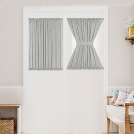 Turquoize Elegant Linen French Door Curtains Light Filtering Curtain Panels Rod Pocket Linen Panel for Glass Door with Tie-Back Privacy Assured Semi Sheer Panel, 52" W by 40" L, 2 Panels,Dove Gray