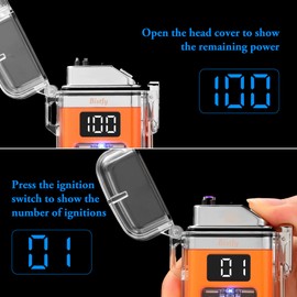 Bistfy Electric Lighter with Digital Display and Flashlight Type C Rechargeable USB Lighter, Plasma Arc Lighter Waterproof and Windproof Flameless Cool Lighter for Camping Hiking Outdoor Activities