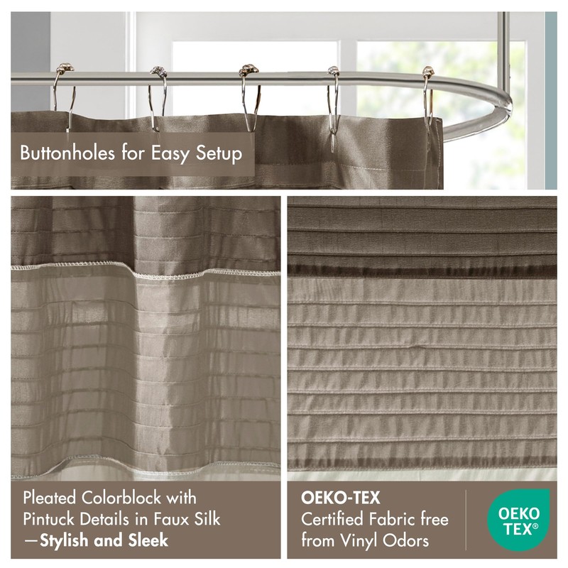 Madison Park Amherst Bathroom Shower Curtain Faux Silk Pieced Striped