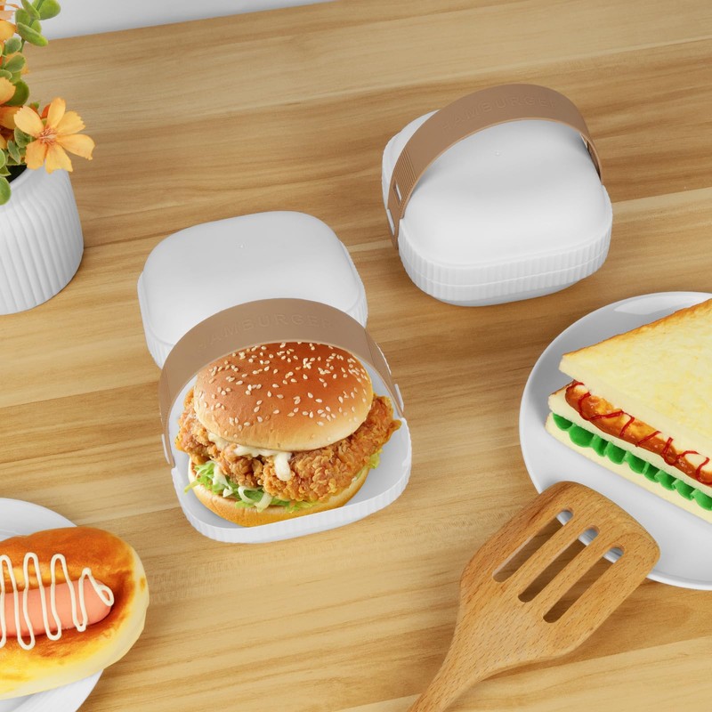 Linkidea 2 Pcs Hamburger Buns Storage Container, Portable Travel Holder