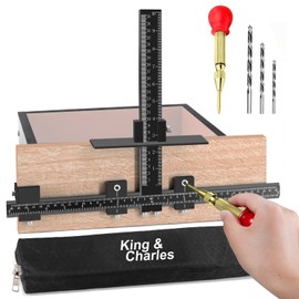 King&Charles Cabinet Hardware Jig, Aluminum Alloy Cabinet Handle Jig + Auto Hole Punch + Point Drils Bits, Cabinet Jig for Handles and Pulls on Drawers/Cabinets, Cabinet Hardware Template Tool Set.