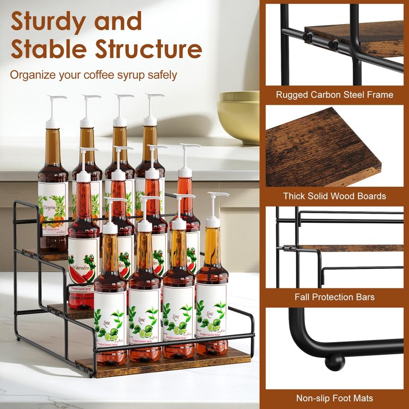 Nuovoware Coffee Syrup Organizer, 3-Tier, 12 Bottles, Black