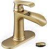HOIGY Waterfall Faucet, Brass Gold Bathroom Faucet 1 Hole, 1