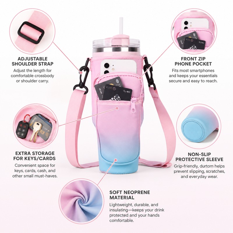 40 oz Tumbler Carrier for Hands-Free Travel – Neoprene Crossbody