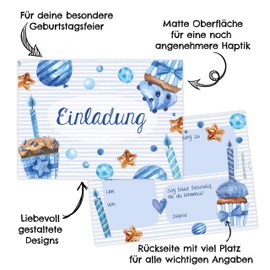 Papierdrachen 12 Children's Birthday Invitations for Girls and Boys – Blue Tarts Motif – Birthday Invitations for Your Birthday Party (A6)