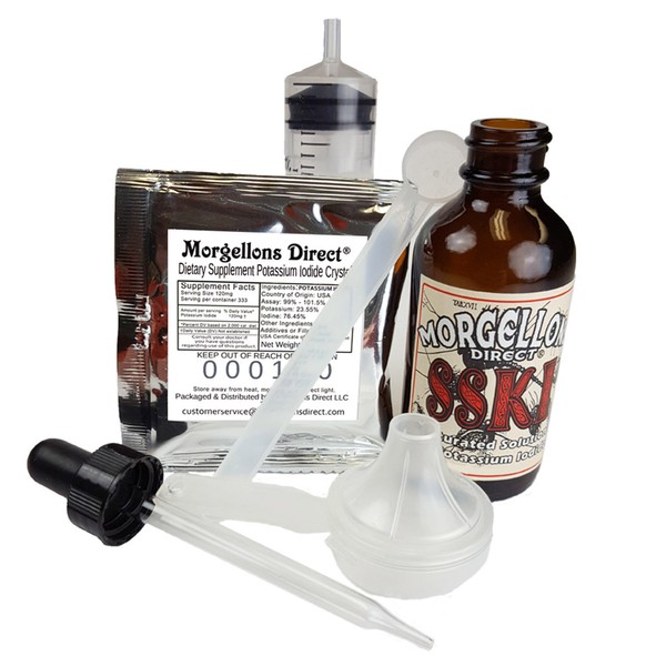 Morgellons Direct SSKI Iodine Potassium Iodide Solutions Mixing Kit Includes Necessary Tools and pre-Measured Dietary Supplement Potassium Iodide Crystals. Just add Distilled Water.