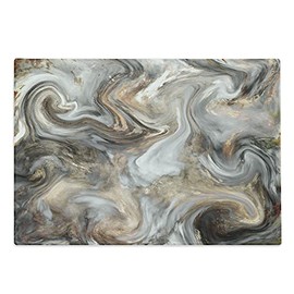 Ambesonne Marble Print Cutting Board, Retro Style Paintbrush Colors in Marbling Texture Watercolor Art, Decorative Tempered Glass Cutting and Serving Board, Large Size, Sand Brown