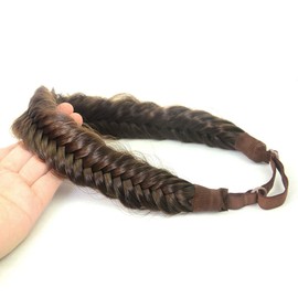 BOBIYA Wide Fishtail Synthetic Hair Braids Headband, Classic Braided Headband, Elastic Stretch Toupee, Beauty Accessory (Dark Brown)