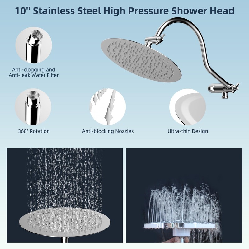 Hibbent All Metal Shower Head, 10'' High Pressure Rainfall Shower