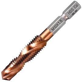 Invincible Tap Drill, 0.25 inch (6.35 mm) Hex Shaft, Chamfering Tap, Threading, Drilling, HSS-Co M35, Super Hardness, Cobalt Cobalt-Coated, For Stainless Steel Works (M10X1.5)
