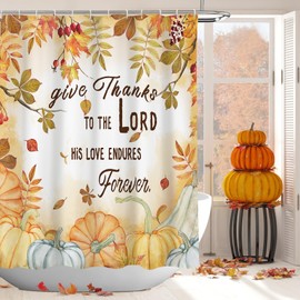 MEHOFOND Thanksgiving Shower Curtain for Bathroom, Autumn Fall Maple Leaves Shower Curtain,Autumn Farm Pumpkins Harvest Shower Curtains Set, Thanksgiving Fall Shower Curtain Bathroom Decor 72x72in