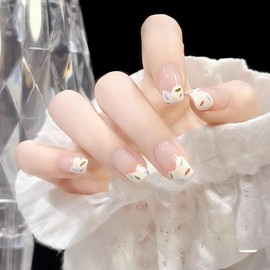 ALLEVG Nail Tips, 24 Pieces, Nail Tips, Short, French Spring, Summer, Popular, Japanese Style, Cute, Simple, Stylish, Coming of Age Ceremonies, School Entrance Ceremonies, Graduation Ceremonies