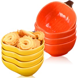 Maxdot 8 Pcs Ceramic Pumpkin Bowls 6 oz Thanksgiving Fall Ramekins Oven Safe Autumn Pumpkin Dipping Bowls Yellow Orange Small Baking Dish for Serving Dip, Sauce, Snack, Baking Souffle, Pudding