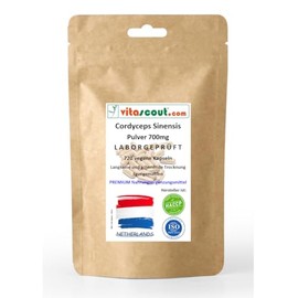 Cordyceps sinensis 700 mg - 720 Kapseln - vegan - Pilzpulver aus dem Mycel - Vitalpilz 2100mg pro Tag - VITASCOUT - LABORGEPRÜFT IN DEUTSCHLAND