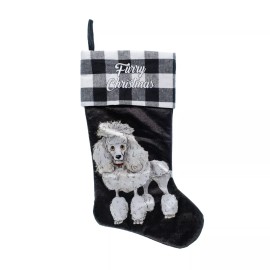 ASPCA White Poodle Furry Christmas 20in Velour Black Christmas Stocking