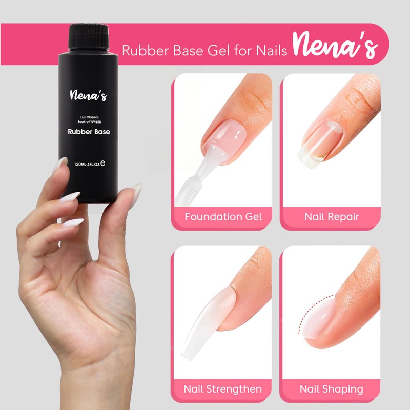 Nena's Rubber Base Coat, 4 fl oz Refill, UV/LED Soak-Off