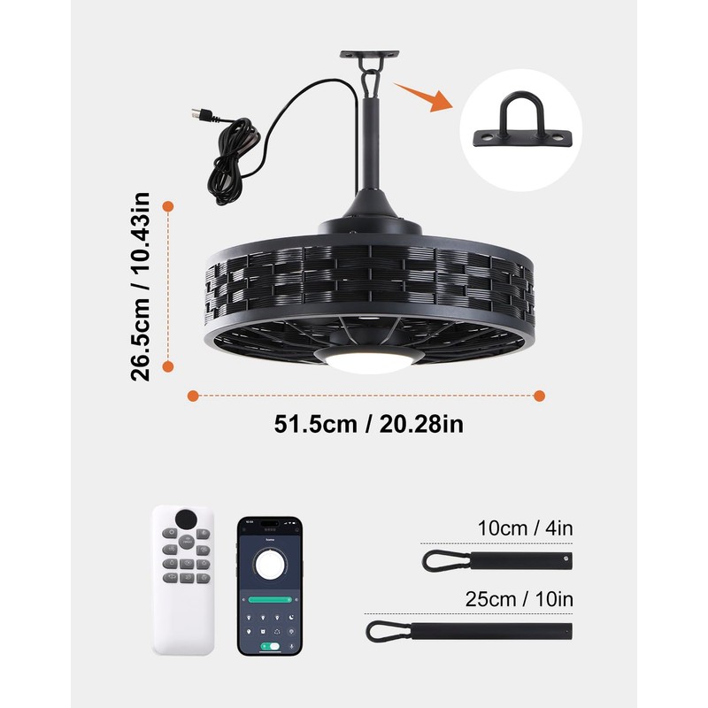 RRDEFSD Outdoor Ceiling Fans with Light for Patios, 20" Weatherproof