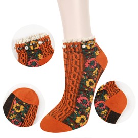 Benefeet Sox Womens Girls Funny Crazy Novelty Ankle Socks Fun Cute Colorful Cartoon Animal Food Patterned Cotton Short Low Cut Socks Gift, 5 Pack- Pearls Ruffle Vintage Flowers