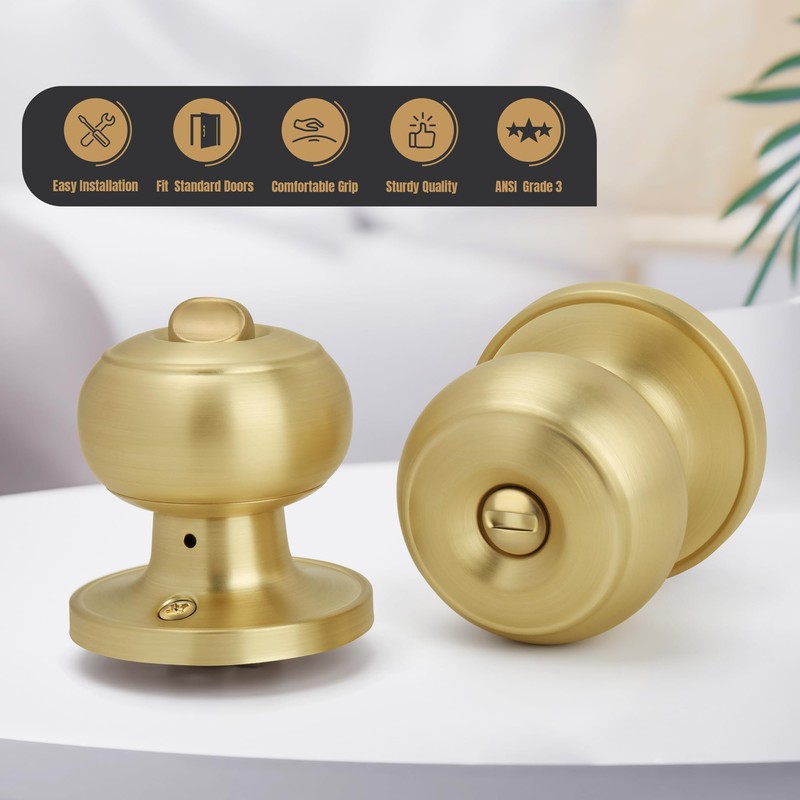 Gaurqiah Keyless Privacy Door Knob, Flat Ball Interior Door Knob,