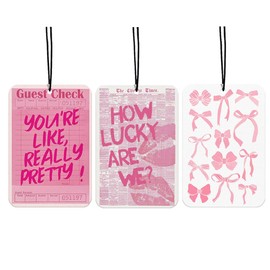 Pink Coquette Bows Car Air Freshener Preppy Pink Car Accessories Interior Hanging 3Pcs, How Lucky Are We Retro Coquette Rear View Mirror Decor Cute Cars Accessories for Women Closet Drawer(Lavender)