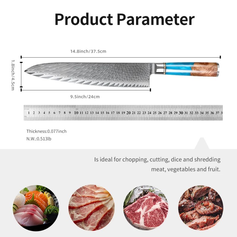 IOKO 9.5 Inch 67 Layers Damascus Steel Kitchen Chef Knives