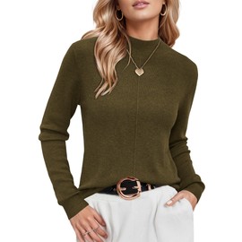 Arach&Cloz Womens Sweaters Winter Clothes Tops Trendy 2024 Cashmere Long Sleeve Turtleneck Ladies Knit Tops Casual Outfits Dressy Clothing(Green Brown,XL)