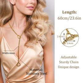 APMGONT Link Chains Necklace for Women, Goth Slip Chain Choker Necklace, Adjustable Clavicle Choker with Heart Pendant, Fashion Elegant Accessories Heart Necklace for Women and Girls (Gold)