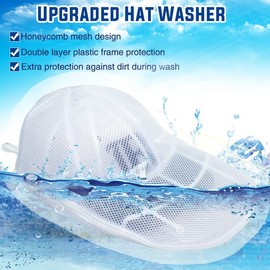 Hat Washer Cage for Washing Machine, Cap Washer with Mesh Bags, Hat Washer for Baseball Caps, Hat Cleaner/Cleaning Protector Cage (White - 2 Pack)