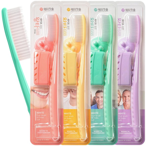 WANGTA Toothbrush 4pcs, Twice as Wide as Regular Brush Head, Wide Toothbrush, Long Brush Head, More Comfortable and Easier Brushing (White Brush)