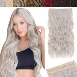 SEGO 20 Inch One Piece Clip In Hair Extensions Long Wavy Synthetic Clip In Hairpiece With 5 Secure Clips, Ash Blonde