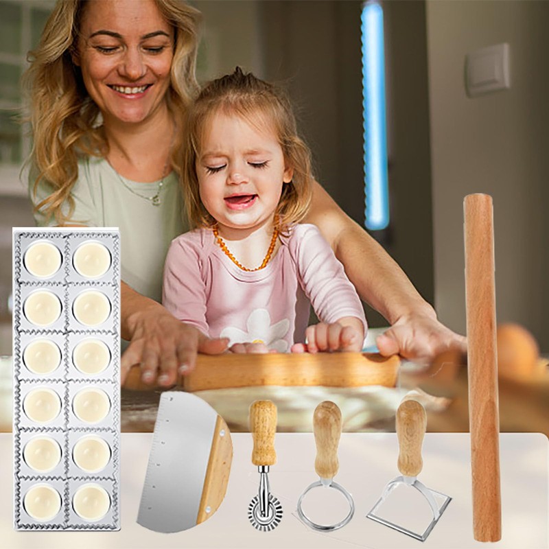 8 Pcs Ravioli Mold Set Include Ravioli Maker Press ，Dough