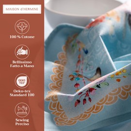 Maison d' Hermine Cloth Napkin 100% Cotton Set of 4 Decorative Washable Easter Table Napkins for Dining, Home, Wedding, Banquet, Buffet, Ibiza-Blue - Spring/Summer (45cm x 45cm)